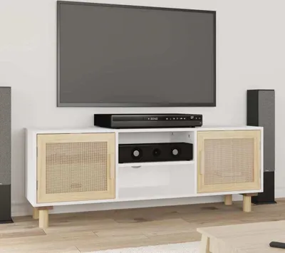 Produktbild von vidaXL TV-Schrank Weiß 105x30x40 cm Massivholz Kiefer Natur-Rattan