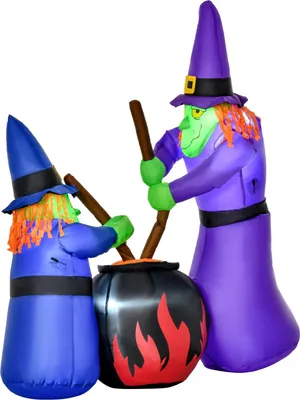 Produktbild von Aufblasbare Hexen Hexenkessel Figur Luftfigur Halloween Deko mit LED Beleuchtung, Polyester, 170x60x180cm
