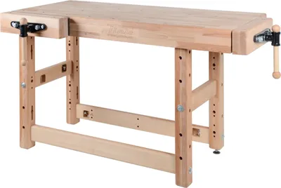 Image de Banc de travail charges lourdes 1500 mm – Plateau hêtre 120 mm – 2 étaux
