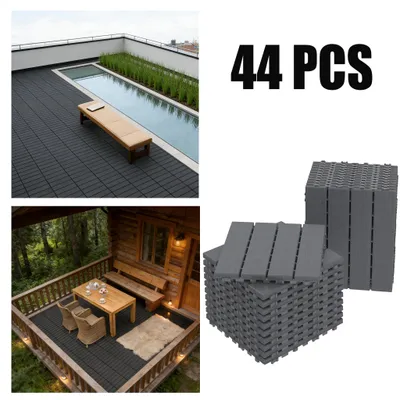 Productafbeelding van YARDIN PE Modulaire terrastegels voor balkon, patroon 1, antraciet, 30x30 cm, houtlook, weerbestendig, UV-bestendig, 44 stuks (4 m²)