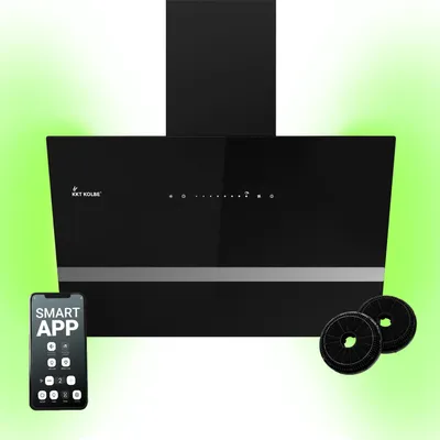 Produktbild von KKT KOLBE Dunstabzugshaube 60 cm 782 cbm/h Umluft Abluft Kopffrei Wandhaube Schwarz Glas Smart WiFi App WLAN RGBW-LED-Beleuchtung EASY6005SM