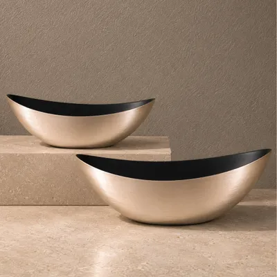 Produktbild von Pflanzschalen Set 55 cm & 39 cm - Wetterfeste Kunststoffschale in Gold