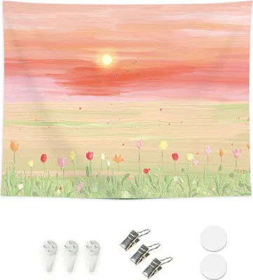 Image de Tapisserie avec vue naturelle, tapisserie murale, tapisserie murale, flore, ciel, décoration esthétique de chambre à coucher, tapisserie botanique (200cm x 150cm,couleur 7)