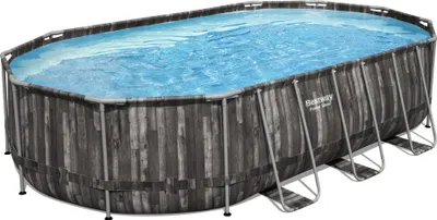 Produktbild von Mountfield Ovaler Pool mit Metallrahmen – 6,10 x 3,66 x 1,22 m mit 12-V-Filterpumpe – 3,8 m³ Klapptritt Abdeckung und Bodenplane