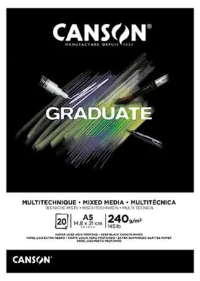 Image de CANSON Bloc d'études GRADUATE MIXED MEDIA noir DIN A5 20 feuilles