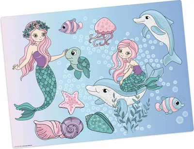 Produktbild von Tischset | Platzset abwaschbar für Kinder – Meerjungfrauen unter Wasser in blau – 44 x 32 cm – premium Vinyl –  Germany – Mädchen