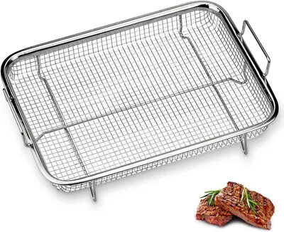 Produktbild von Grillkorb aus Edelstahl, hitzebeständig, mit Griff, für Gemüse und Fleisch, zum Grillen im Garten