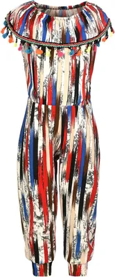 Produktbild von KMISSO Mädchen Jumpsuit Overall Schulterfrei  Rot-Beige 116