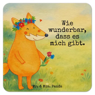 Produktbild von Mr. & Mrs. Panda Tischuntersetzer Fuchs Blumen Design 50er Set - Weiß - Geschenk, bieruntersetzer, Boho, Tassenuntersetzer, Bierdeckel, Blumenliebe, Bierfilzl, Liebe, Ich