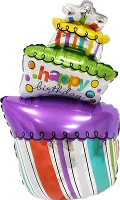Immagine prodotto di Folienballon Happy Birthday Torte, bunt mit silber, ca. 45 cm