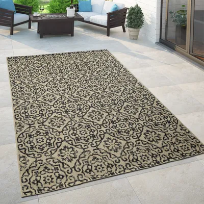 Immagine prodotto di Tappeto etnico da esterno beige con motivi orientali per balcone e terrazza, resistente, dimensioni 80x150 cm