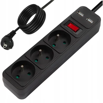 Obrázek produktu pro Blow PR-370WSP/USB prodlužovací kabel 3 zásuvky 2xUSB 5m černý