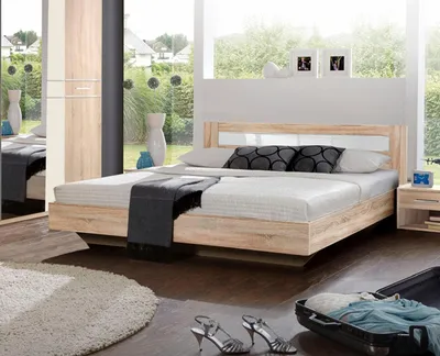Produktbild von Bett Doppelbett Futonbett Pamela 160x200cm eiche sägerau / Glasweiß