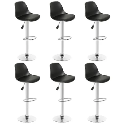 Image de lot de 6 tabourets de bar Chaise de bar en similicuir réglable en hauteur pivotant noir