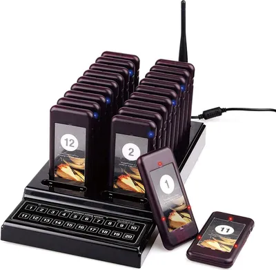 Produktbild von Retekess T111 Bezdrátový vyvolávací systém, 3 režimy výzvy, Dual Row Key Calls, 500m Long Distance, Vhodné pro Restaurant Bar Cafe Hotel (1 klávesnice vysílač + 20 pagerů)