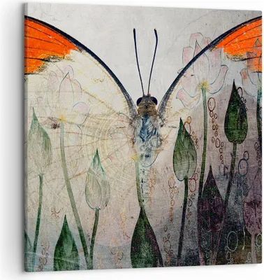 Produktbild von Bild auf Leinwand - Leinwandbild - Schmetterling Abstraktion - 50x50cm - Wand Bild - Wanddeko - Leinwanddruck - Bilder - Kunstdruck - Wanddekoration - Leinwand bilder - Wandkunst - AC50x50-4081