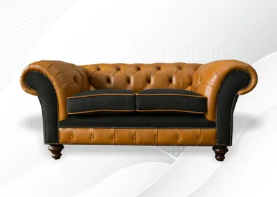 Productafbeelding van Chesterfield tweezitsbank voor de woonkamer, gestoffeerd met textielleer