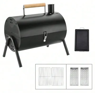 Immagine prodotto di Griglia portatile a carbone, compatta - Griglia da campeggio pieghevole - Doppia griglia - Leggera e resistente al calore - Colore: nero