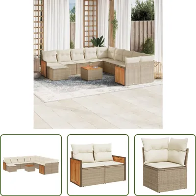 Produktbild von The Living Store 12-tlg. Garten-Sofagarnitur mit Kissen Beige Poly Rattan