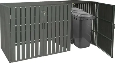 Zdjęcie produktu dla XL 1/2 WPC nadstawka do kosza na śmieci HWC-J28, pojemnik na śmieci, wygląd metal-drewno ~ antracyt