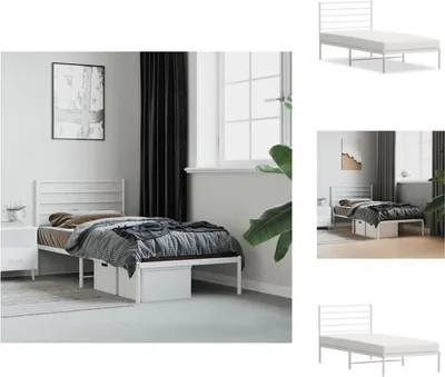 Produktbild von vidaXL Bettgestell mit Kopfteil Metall Weiß 75x190 cm -  Betten & Bettgestelle