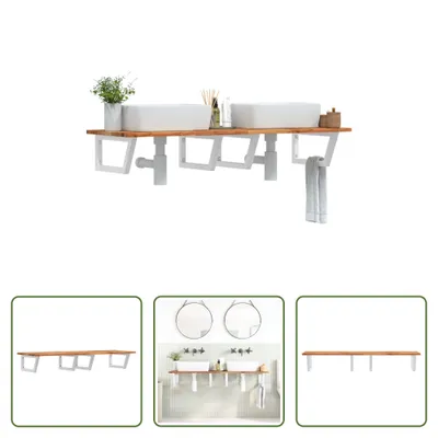 Immagine prodotto di The Living Store Mensola per lavabo a parete in acciaio e legno di acacia