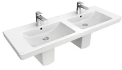 Produktbild von Villeroy & Boch Subway 2.0 Schrank-Doppelwaschtisch, mit Überlauf, 2 Hahnlöcher, 1300x470mm, 7175D001