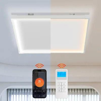 Immagine prodotto di Jayseuw Riscaldatore da soffitto a infrarossi con luce bianca fredda/calda - Fino a 10 m² - Telecomando - Protezione bordi - Dimmerabile - Lampada - Riscaldatore (360 Watt)