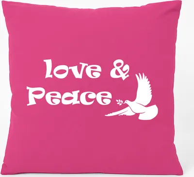 Produktbild von Huuraa Kissen Love & Peace 40x40cm mit Füllung Fuchsia Baumwolle Dekokissen Geschenkidee