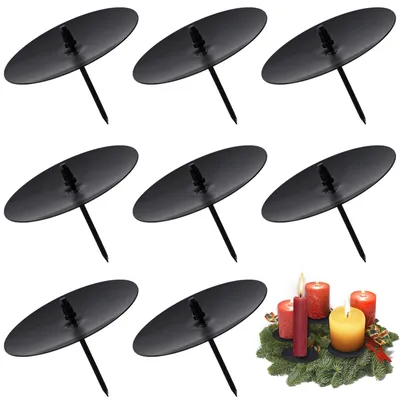 8er-Set Adventskranz-Kerzenhalter, Metall, schwarz, Ø 8 cm
