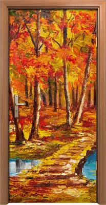 Produktbild von Türposter 90x200 cm Türaufkleber Türtapete Türfolie Klebefolie Bäume Wald brücke Herbst Wasser See