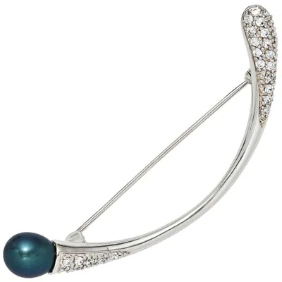 Produktbild von Brosche Anstecker mit Perle Zirkonia 925 Echt Silber Sterlingsilber Damen