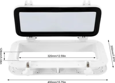Immagine prodotto di Finestre per camper e caravan - Oblò rettangolare per tetto, 40 x 20 cm - Vetro temperato 4 mm - Apertura a 90° - Bianco