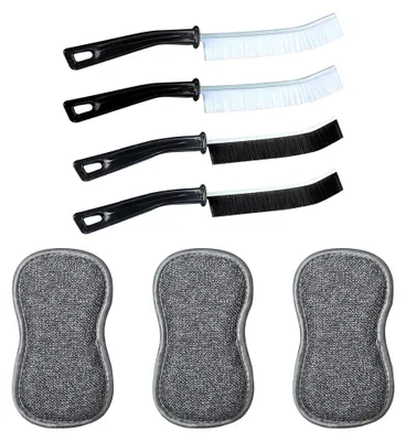 Produktbild von 4 Stück Spaltreinigungsbürste Fugenbürste, Multifunktionale Fugenreinigungsbürste, Fugenreiniger Eckenreinigungsbürste, Enthält 3 Stück Schwämme Küche