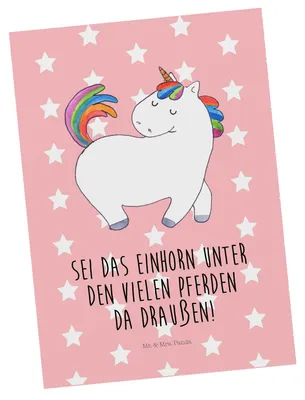 Produktbild von Mr. & Mrs. Panda Postkarte Einhorn Stolzieren - Rot Pastell - Geschenk, Postkarten, Ansichtskarte, Grußkarte, Stolz, Ansichtskarten, Einhörner, Pferd, Unicorn, Freundin