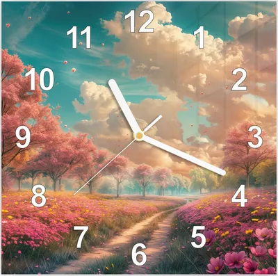 Produktbild von Wanduhr aus Glas mit Motiv Blühender Weg- 30 x 30 cm - inkl. Aufhängesystem
