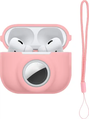 Image de kwmobile Housse 2 en 1 compatible avec Apple Airpods Pro 2 - Etui pour écouteurs compatible avec Airtag - Housse souple en silicone - Housse de protection avec mousqueton -