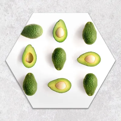 Produktbild von Glas-Herdabdeckplatten Glaskeramikkochfeld-Abdeckung Spritzschutz Glas hexagon 40 cm Avocado-Früchte.