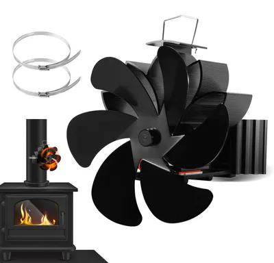 Produktbild von Ikodm Kamin Ventilator mit Magnetfuß, 6 Flügeln und 2 Schellen, leiser wärmebetriebener Ofenventilator aus Aluminium
