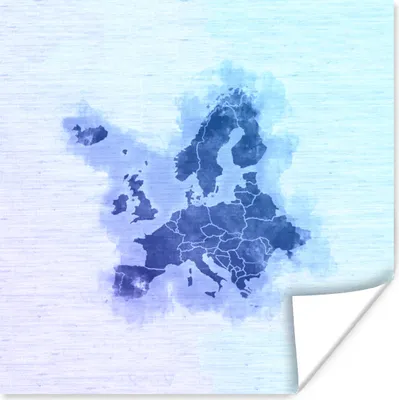 Produktbild von MuchoWow® Poster Europa-Karte - Aquarell - Blau 100x100 cm - Babyzimmer
