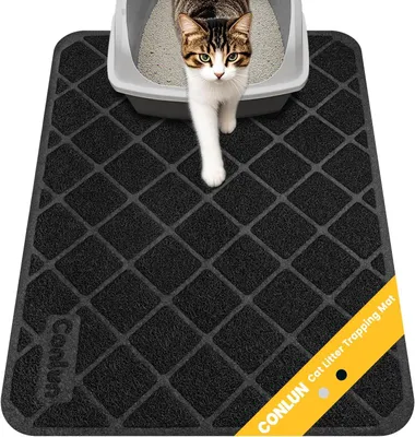 Productafbeelding van Kattenbakmat - 61 x 43 cm - opvangmat met rasterpatroon tegen strooisel - waterdicht - zwart