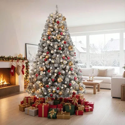 Produktbild von 182cm Künstlicher Weihnachtsbaum mit 250 LED Beleuchtung, 800 Spitzen, schneebedeckt Tannenbaum, Metallständer, Φ95cm