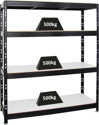 Produktbild von Profi Schwerlastregal RHINO | HxBxT 180x160x60cm | 4 Melamin-Ebenen 16mm | Fachlast 500kg | Schwarz