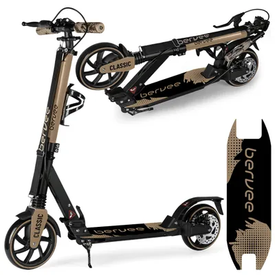 Zdjęcie produktu dla Hulajnoga miejska składana Bervee CLASSIC – koła 200 mm, hamulec tarczowy, podwójna amortyzacja, aluminium, regulacja wysokości, szara