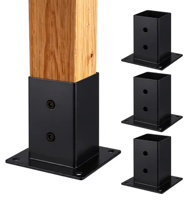 Productafbeelding van Relaxdays set van 4 paalhouders, verzinkt, schroefbare paalvoet, houtbescherming, 7 x 7 cm, stalen steunvoet, zwart