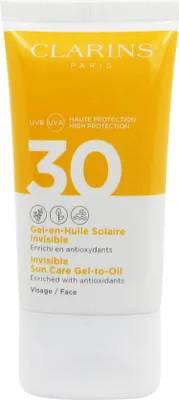 Obrázok produktu pre Clarins Invisible Sun Care Gel-To-Oil 30, Opaľovací gél, Tvár, Rúra, Hydratačné, Univerzálna pleť, 50 ml