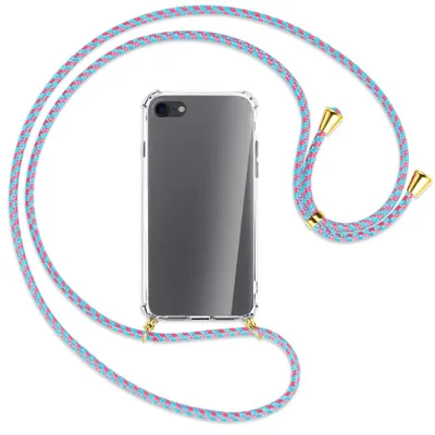 Produktbild von Handykette Backcover-Schutzhülle mit Band (Metall goldfarben) für Apple iPhone 7, iPhone 8 - pink/mint