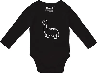 Produktbild von Huuraa Baby Body Brontosaurus Dinosaurier 80 Black  Baumwolle Fairtrade Langarmbody Geschenkidee