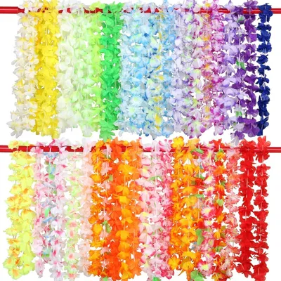 Image de 48 guirlandes de fleurs hawaïennes - Décoration tropicale pour fêtes et mariages