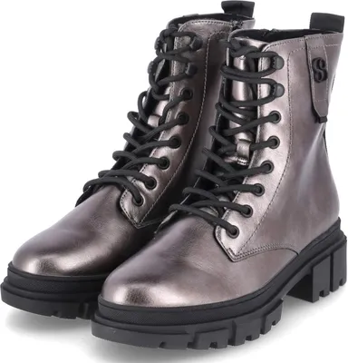 Produktbild von s.Oliver Damen Schnürstiefeletten Combat Boots Silber Synthetik vegan Größe: 36